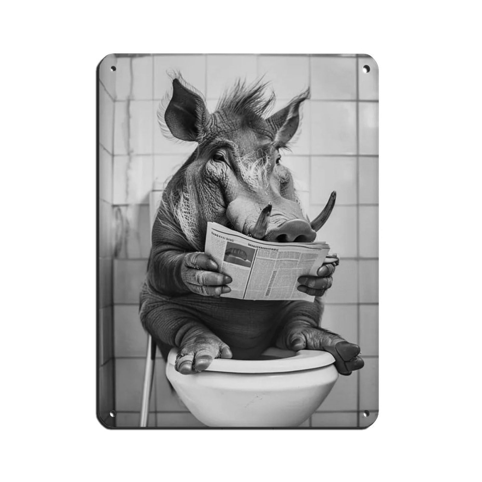 Lxwnze 30L X 40W Cm Warthog Sitting On The Toilet Reading A Newspaper Retro Poster Metal Tin Sign Chic Art Retro Iron Painting Bar People Cave Cafe Family Garage Poster Wall Decoration 12X16inch(30X40cm)