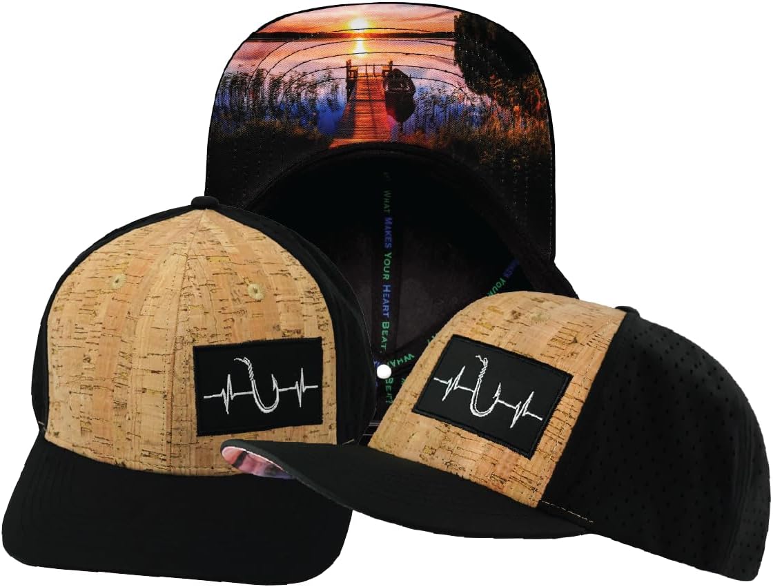 Fishing Hat - Baseball Hat Fit - Cork - Black - Laser Mesh