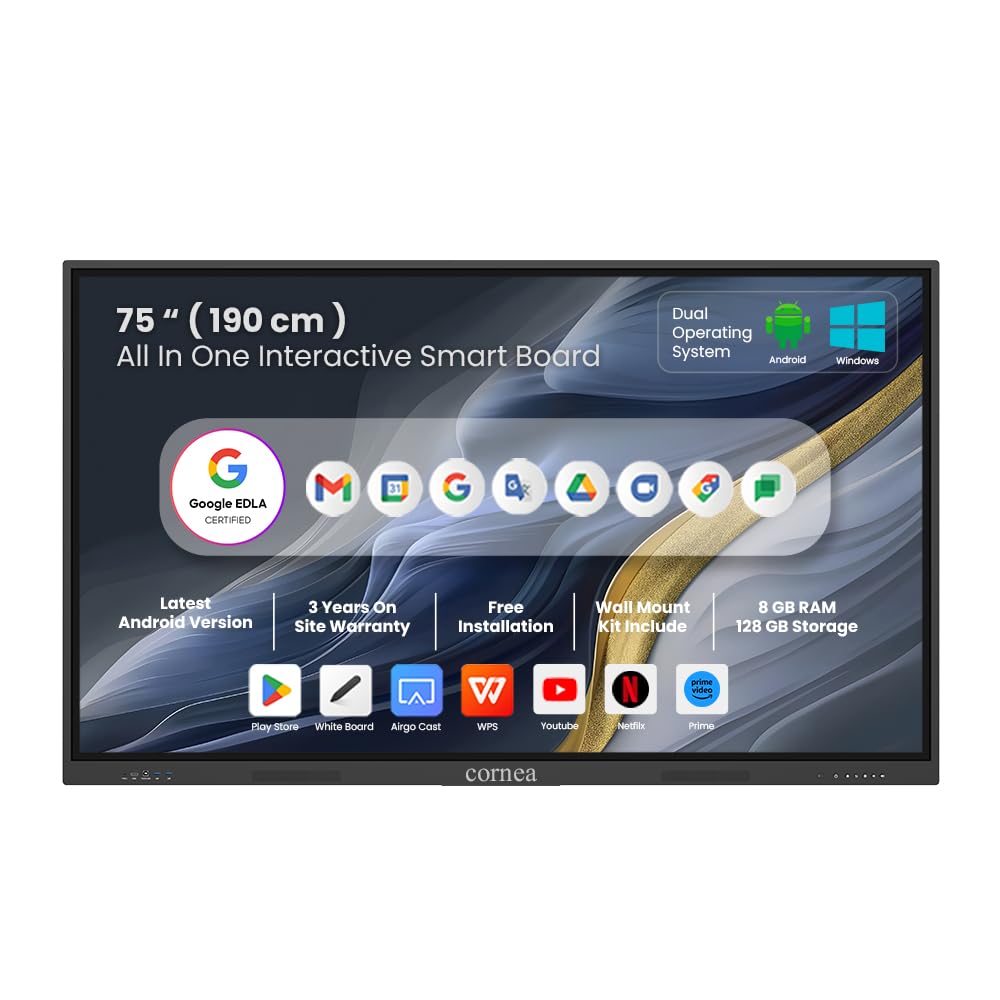 Cornea 75 Inch All in One Interactive Smart Board 3840X2160 Pixel 4K UHD Display and Dual Operating System Latest Android and Windows Version with K-12 Content WritePro for Office, School-image-21