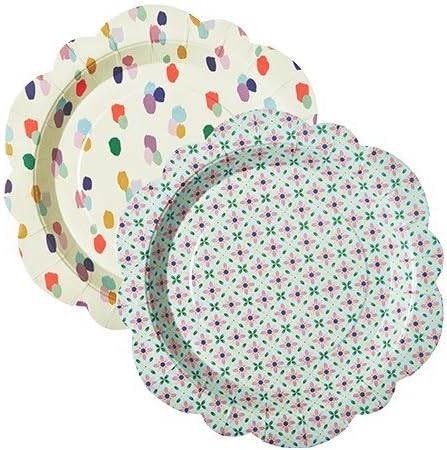 16 flower shaped Paper plates in 2 Assorted Prints Dapper Dots and Tile Flower