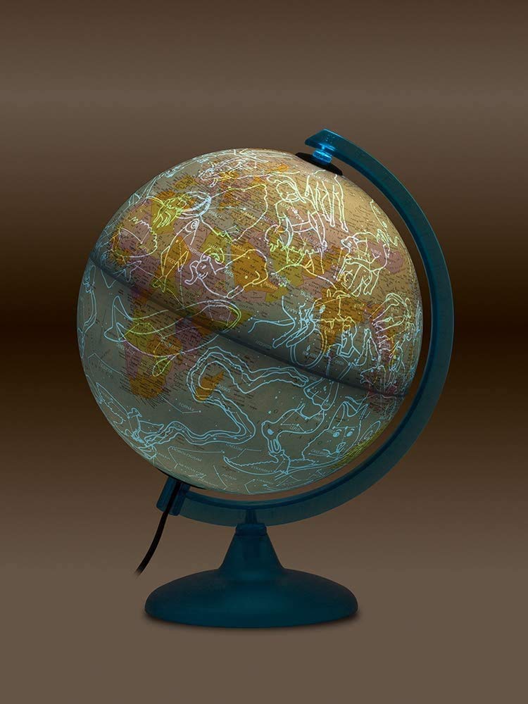 Tecnodidattica - Globo terráqueo Night&Day para niños y adolescentes - Doble efecto de cartografía política y constelaciones - Luminoso y giratorio - Meridiano graduado - Textos en italiano - Diámetro 25 cm