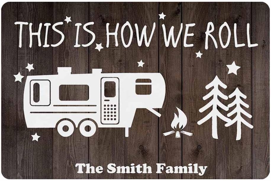 Personalized Camper Doormat Indoor Outdoor This is How we roll Entrance Door Mat Rug Decor Custom Camping 24" X 16"