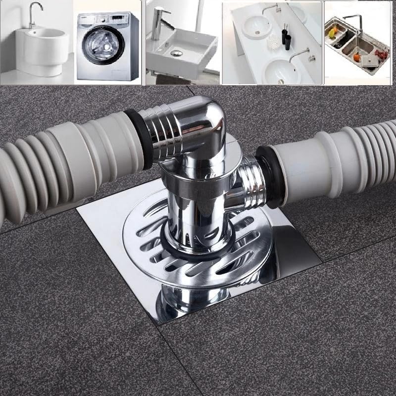 Image of Bathroom Floor Drain Connector | Water Drain Anti Core Overflow Elbow Outlet Pipe Connector for Washing Machine | Backflow Preventer Drainer (F-Shape Ring)