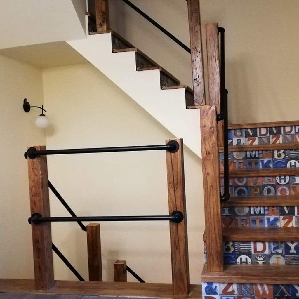 Handrail for Indoor Stairs and Outdoor Steps - Professional Banisters for External or Interiors Staircase Balustrade Decking Railing Rail Wall Bracket - Black Metal Wrought Iron (3