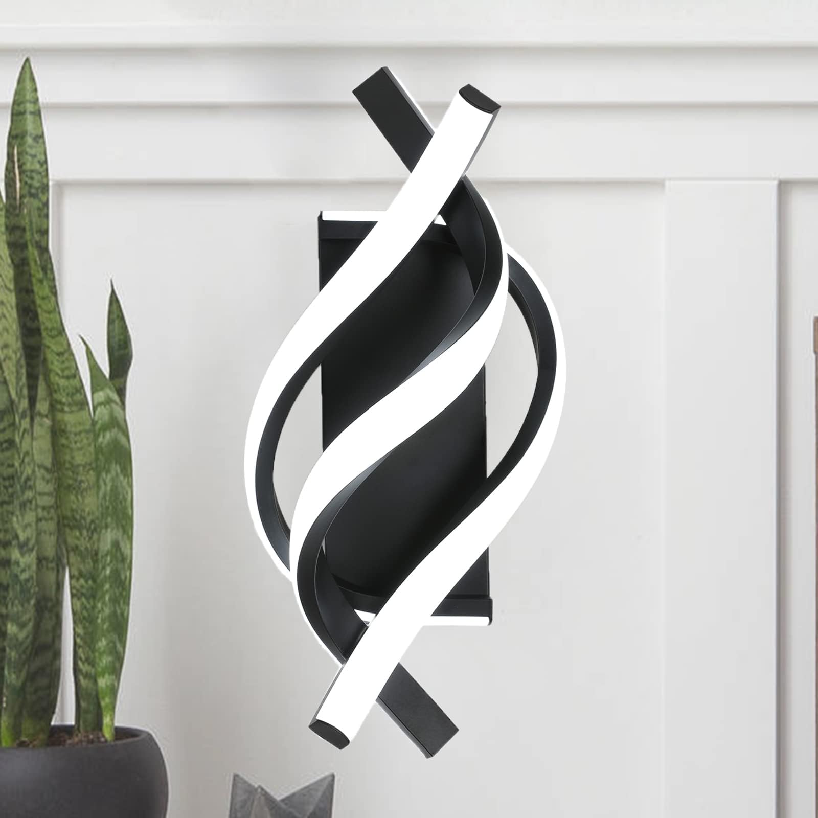 Comely Modern LED Wall Light Indoor, 22W 2500LM Spiral LED Wall Lamp, Black Simple Wall Sconce Lights for Living Room Bedroom Dining Room Hallway, Cool White Light 6500K