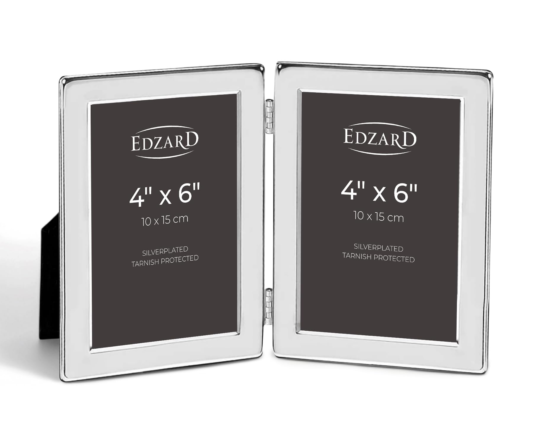 Edzard Silver Plated Double Photo Frame 4"x6" (10x15 cm) Salerno, Non-Tarnishing, High Gloss Finish, Real Glass Front & Premium Velvet Back, Portrait or Landscape Display - Elegant Wedding Gift