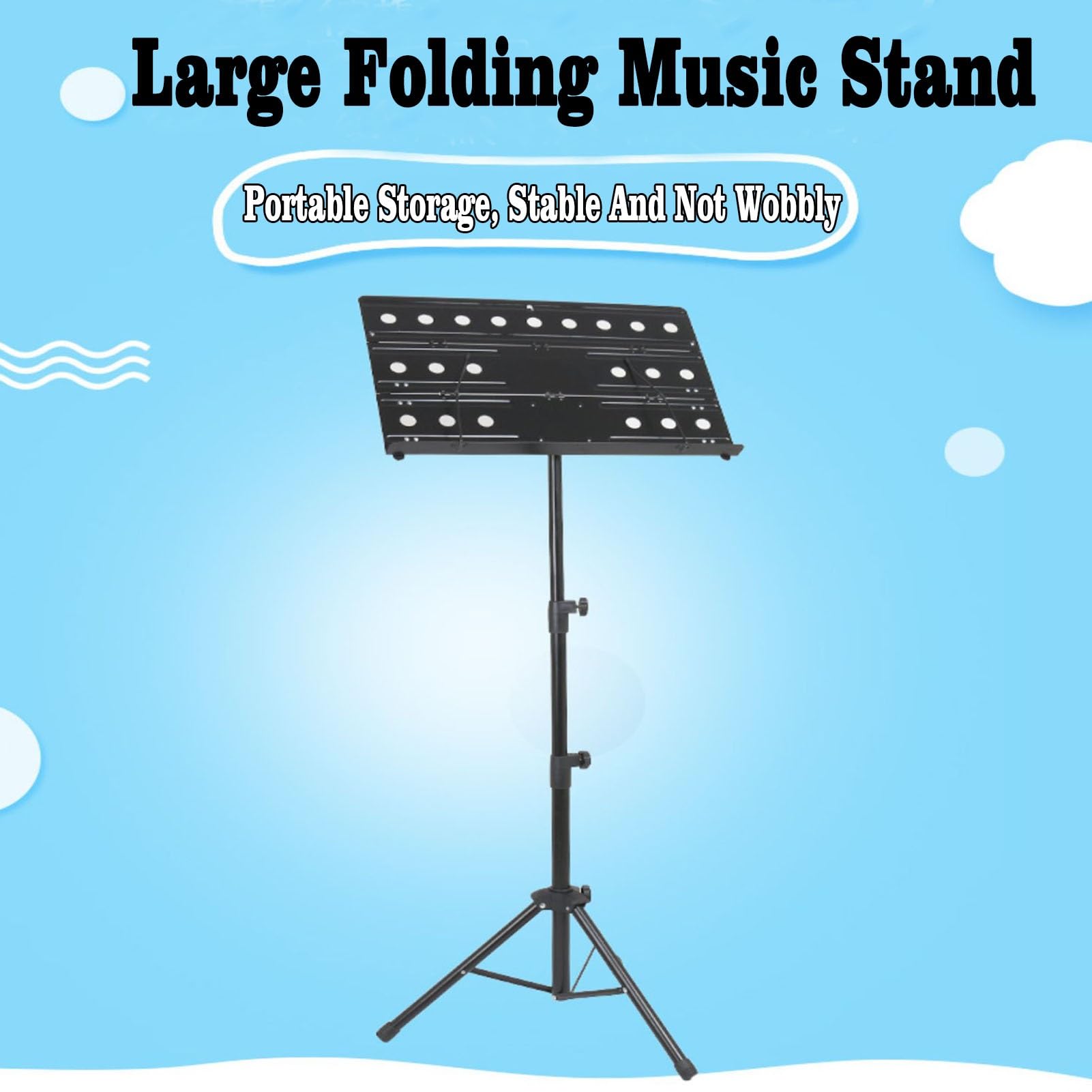 Notenständer, Stabiler und verstärkter Notenständer, dreifach klappbarer Notenständer, höhenverstellbar für Instrumentenspiel, Band und Chor (Schwarz 77140 cm)