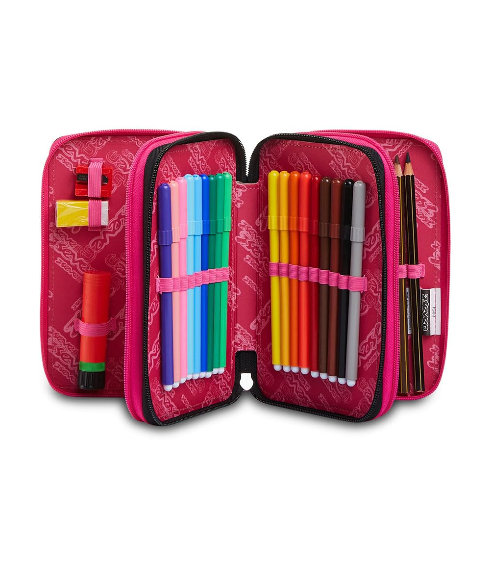 Seven Federmäppchen, Mäppchen, Mehrfarbig, Federtasche für Schreibwaren, Etui komplett mit Bleistiften, Filzstiften, Schulmaterial, mit 3 Fächern, Mädchen, Schule - Grundschule