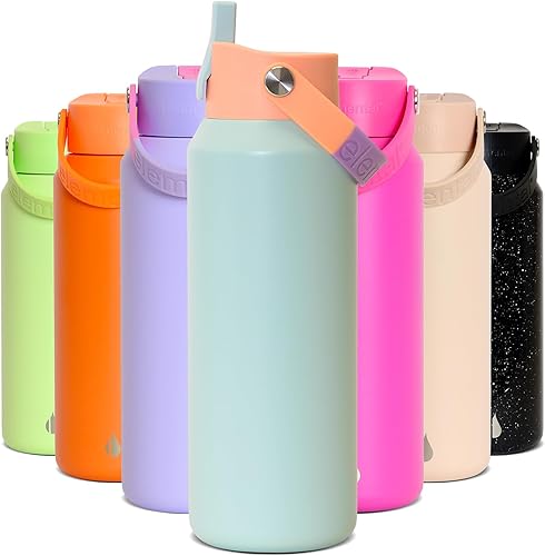 Miniatura 39 de Elemental Botella de agua aislada de 40 onzas con pajilla, botellas de agua con núcleo de acero inoxidable 100% a prueba de fugas para viajes,