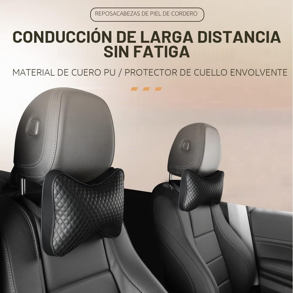 2 Almohadas para reposacabezas de Coche, Cojines para reposacabezas de Coche, Almohadas de Cuero para el Cuello, cómodas y Suaves Almohadas universales para Asiento de Coche (Negro)