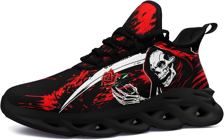Skull Road Running Shoes for Men Women Athletic Cushioned Durable Sport Tennis Shoes Cool Scythe Cross-Training Sneakers