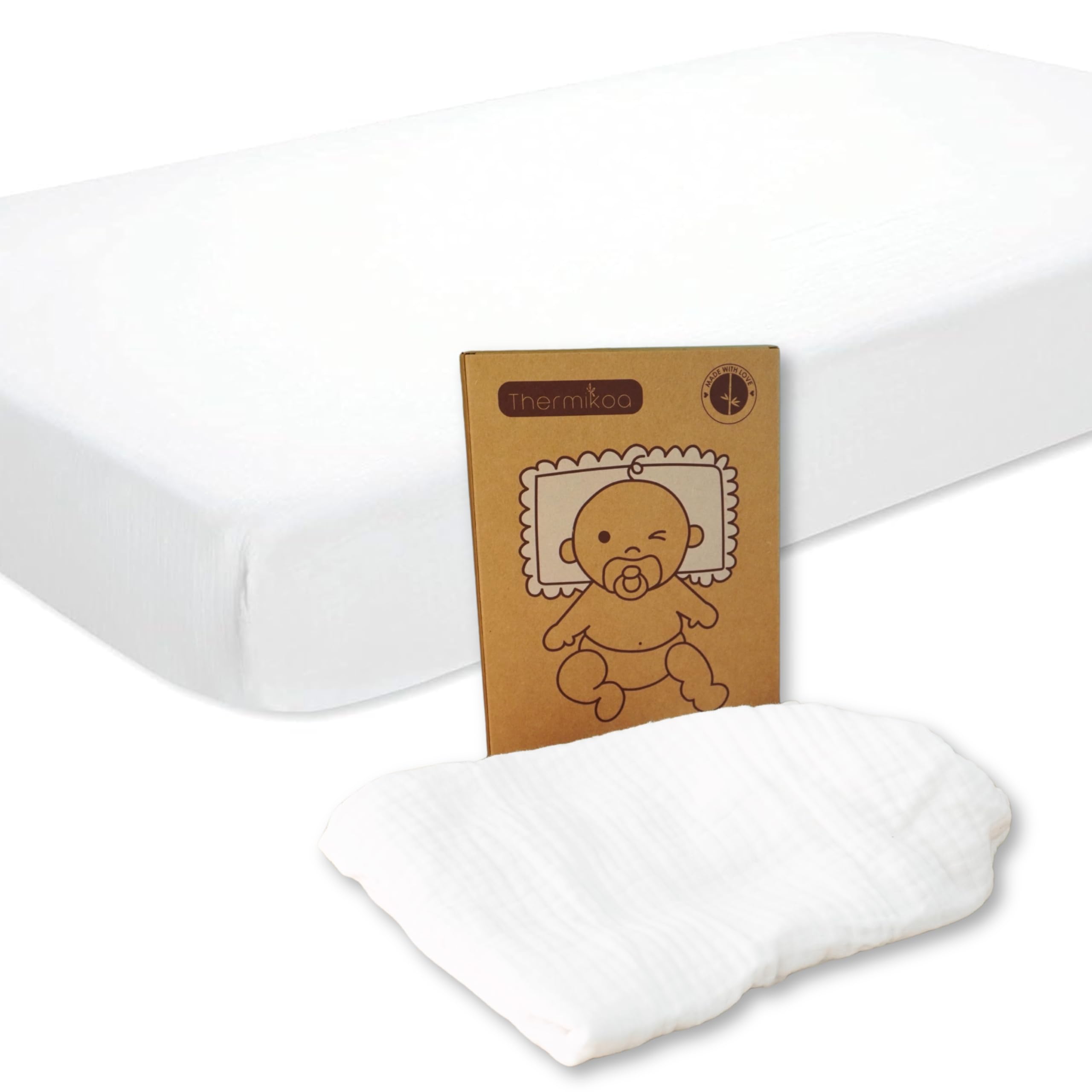 Sábana Bajera Muselina para Capazo o Moisés – 100% Algodón Bámbula Transpirable – Suave, Ajustable y Lavable – para Bebé Niño y Niña – Blanco 36x78 cm