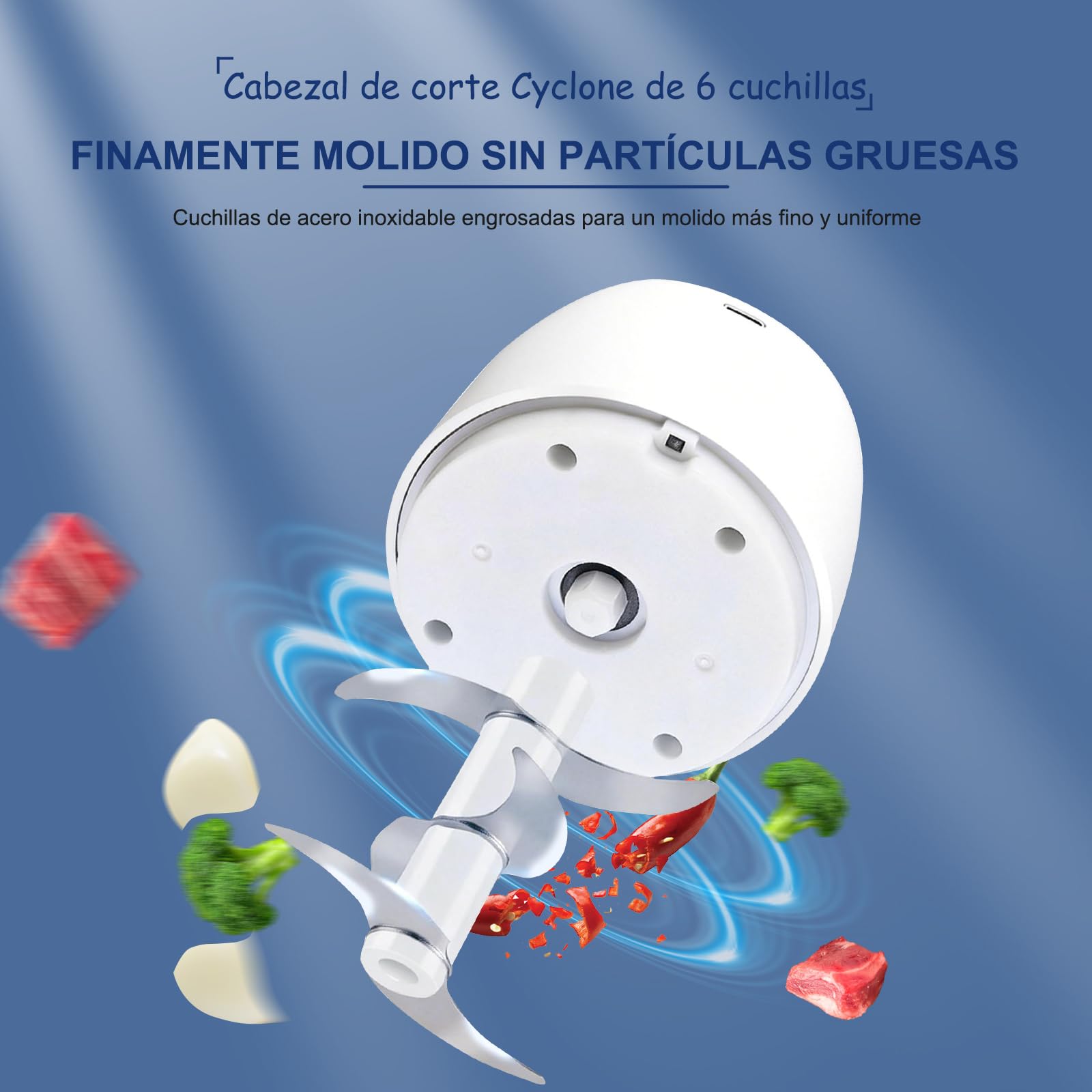 Picadora de cebolla, picadora de cocina, 350 ml, 6 cuchillas de acero inoxidable, con cable de carga tipo C para cocina casera y acampadas, apta para picar carne, cebolla y pimientos (blanca)