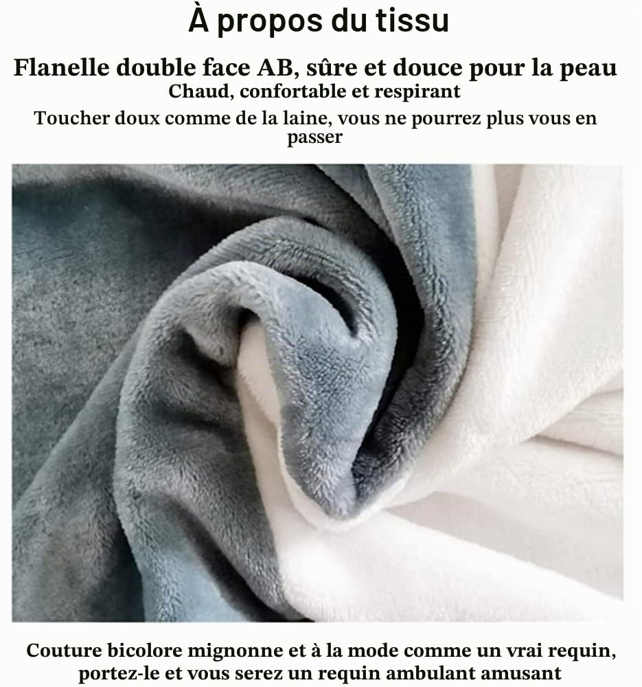 Couverture à capuche en flanelle avec motif queue de requin pour adulte - Sac de couchage en polaire super douce - Costume de cosplay pour adulte