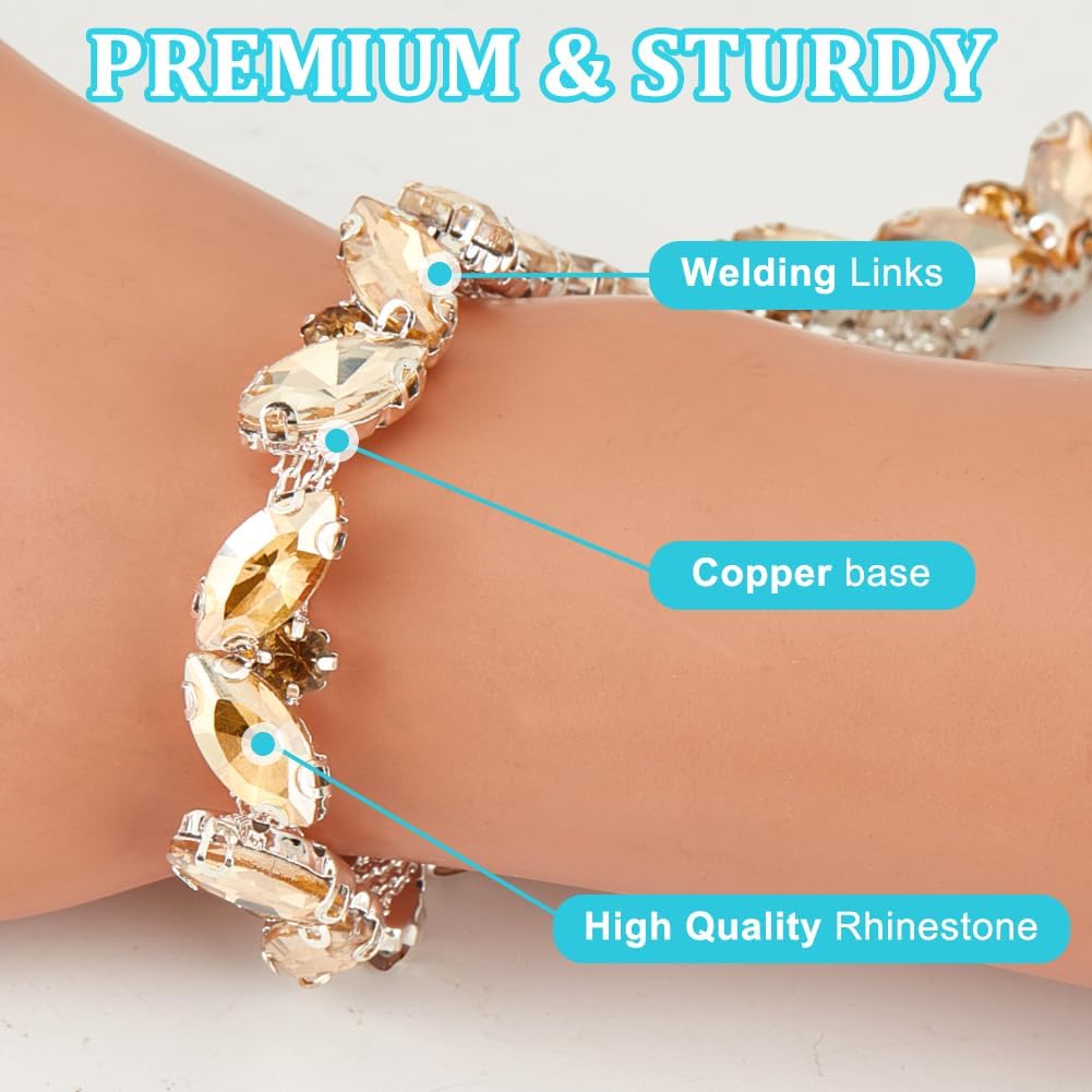 3 Yards(2.7m) Rhinestone Trim Chain, Bling Rhinestones Chain for Clothes Applique Stringing Ribbon for Sewing DIY Jewelry Wedding Party Bracelets Craft Bridal Bouquets (Light Teal)