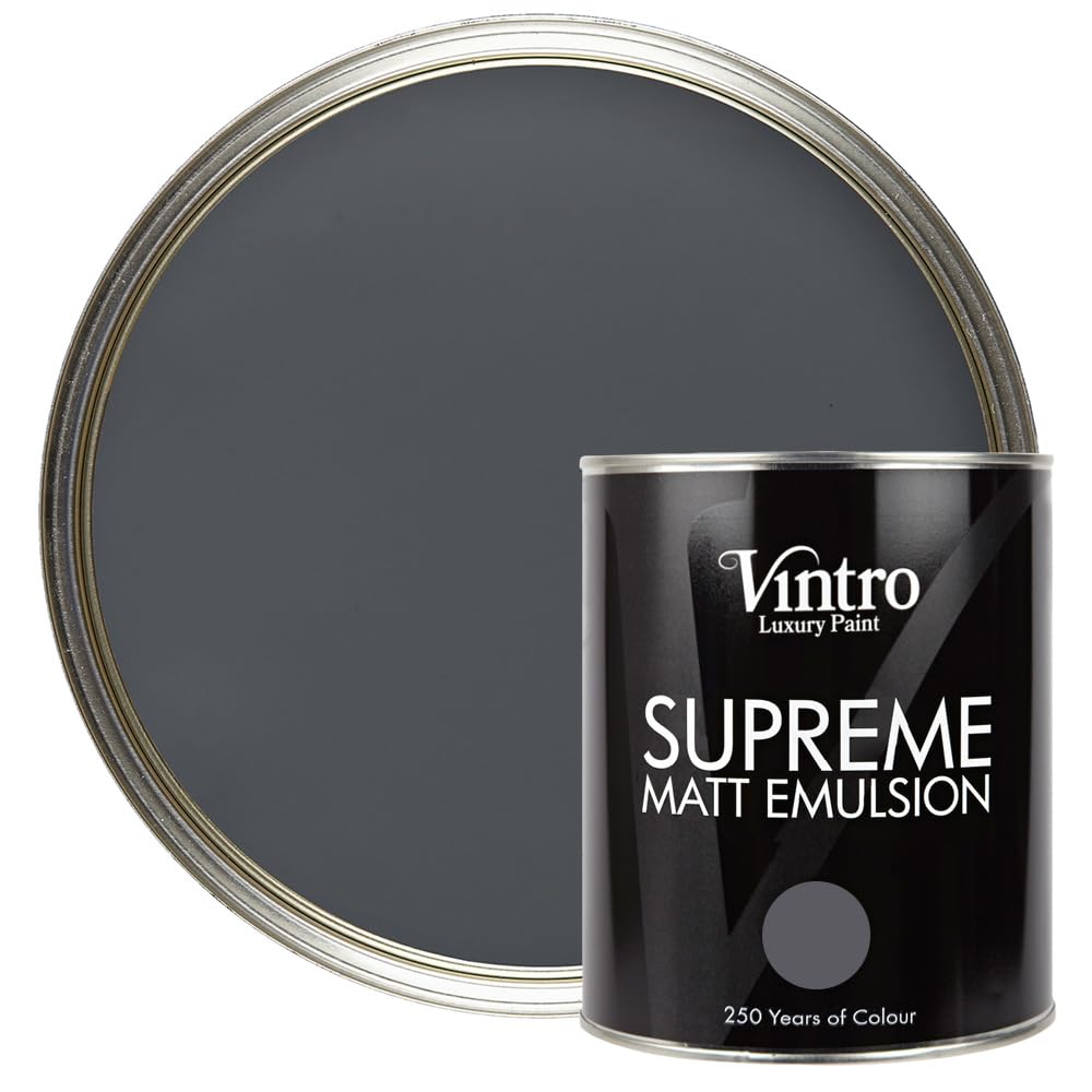 Vintro | Dark Grey | Luxury Matt Emulsion | Smooth Chalky Finish | Multi Surface Paint | for Walls, Ceilings, Wood and Metal | 1L (Dark Grey - Wigeon Grey)