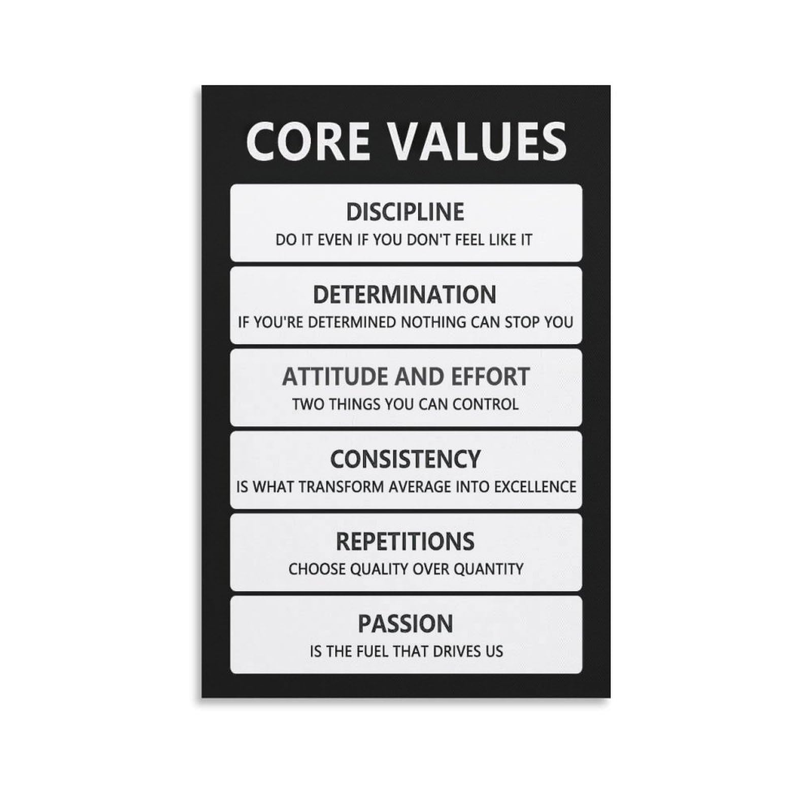 Core Values For Gym Office Motivational Posters Wall Decor For Bedroom Canvas Painting Bathroom Art Wall Decor 12x18inch(30x45cm)