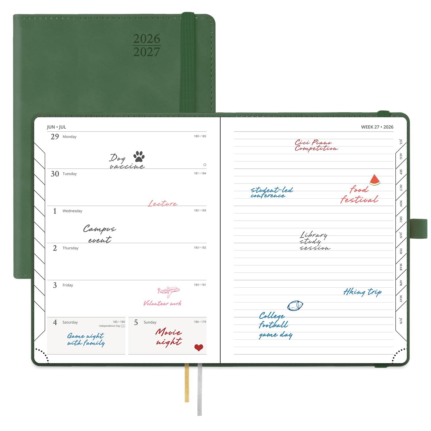 POPRUN Weekly Planner 2026-2027 (Medium 6.5''x 8.5'') Calendar Notebook
