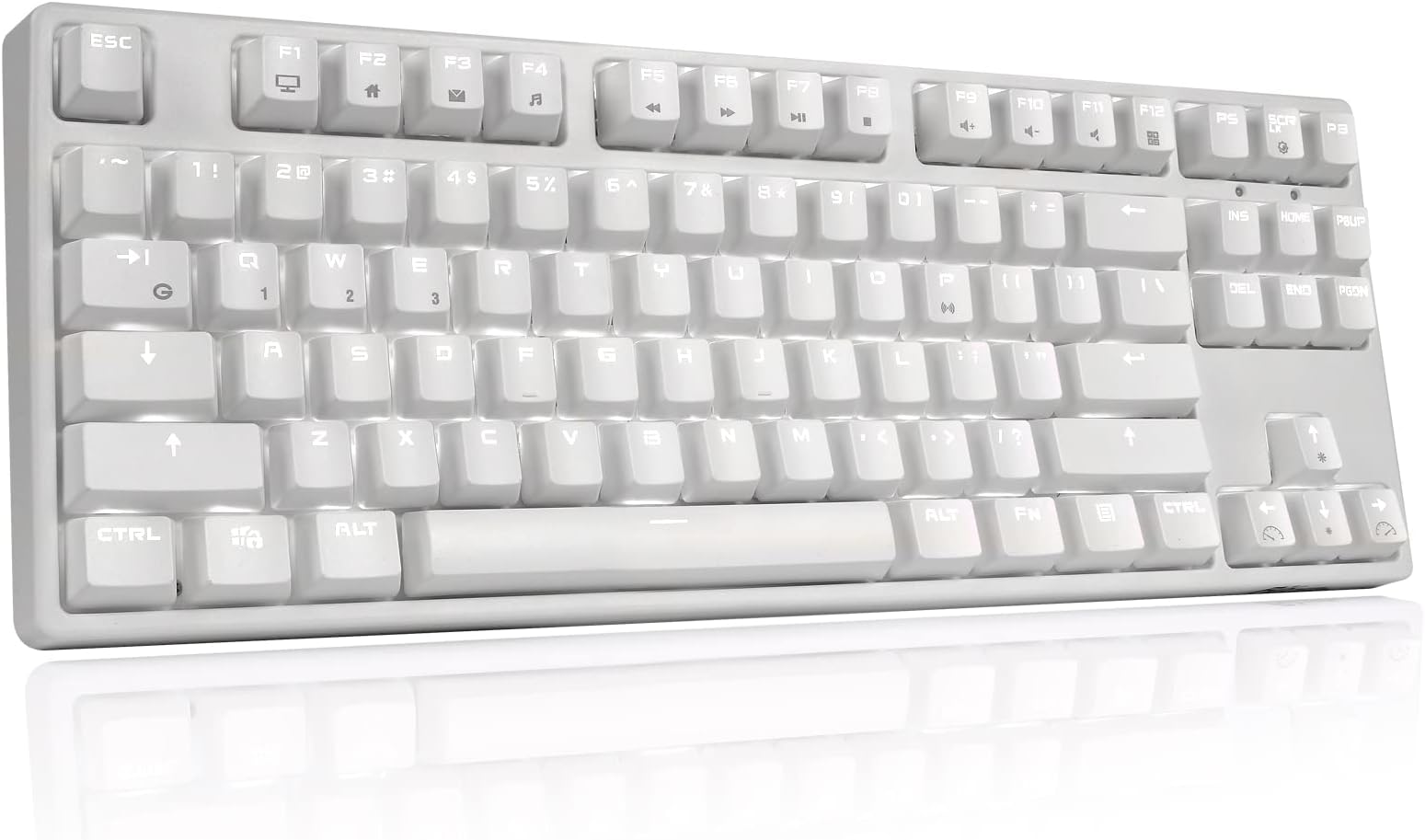 RK ROYAL KLUDGE RK987 Mechanical Keyboard 87 Keys White LED Backlight Tenkeyless Gaming Keyboard, Wired/Wireless Bluetooth Gaming/Office for iOS Android Windows MacOS and Linux (White and Brown)