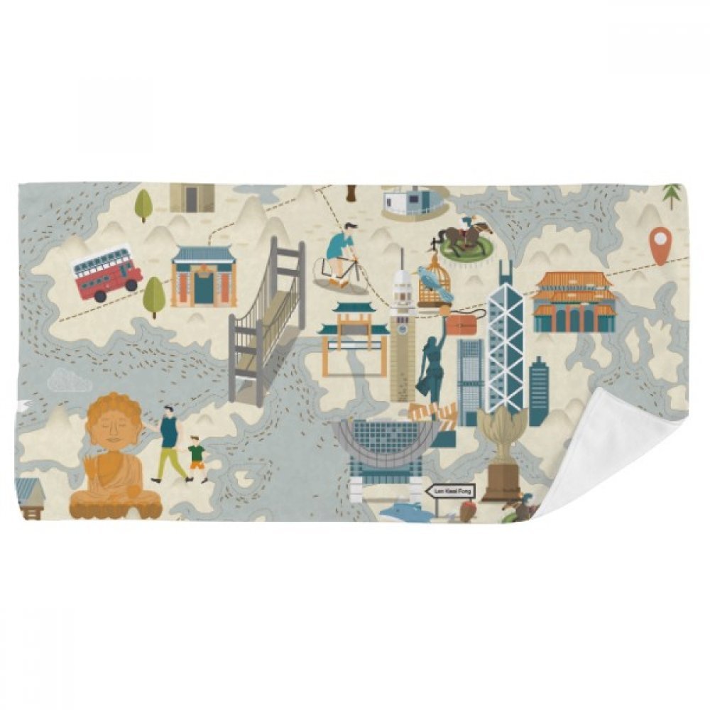 Serviette de bain douce motif vélo Hong Kong pour le sport et voyage 35x70cm