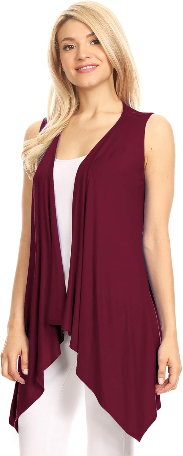 Lock and Love Women's Sleeveless Print/Solid Draped Open Front Cardigan Vest Asymmetric Hem Plus Size - Image 3