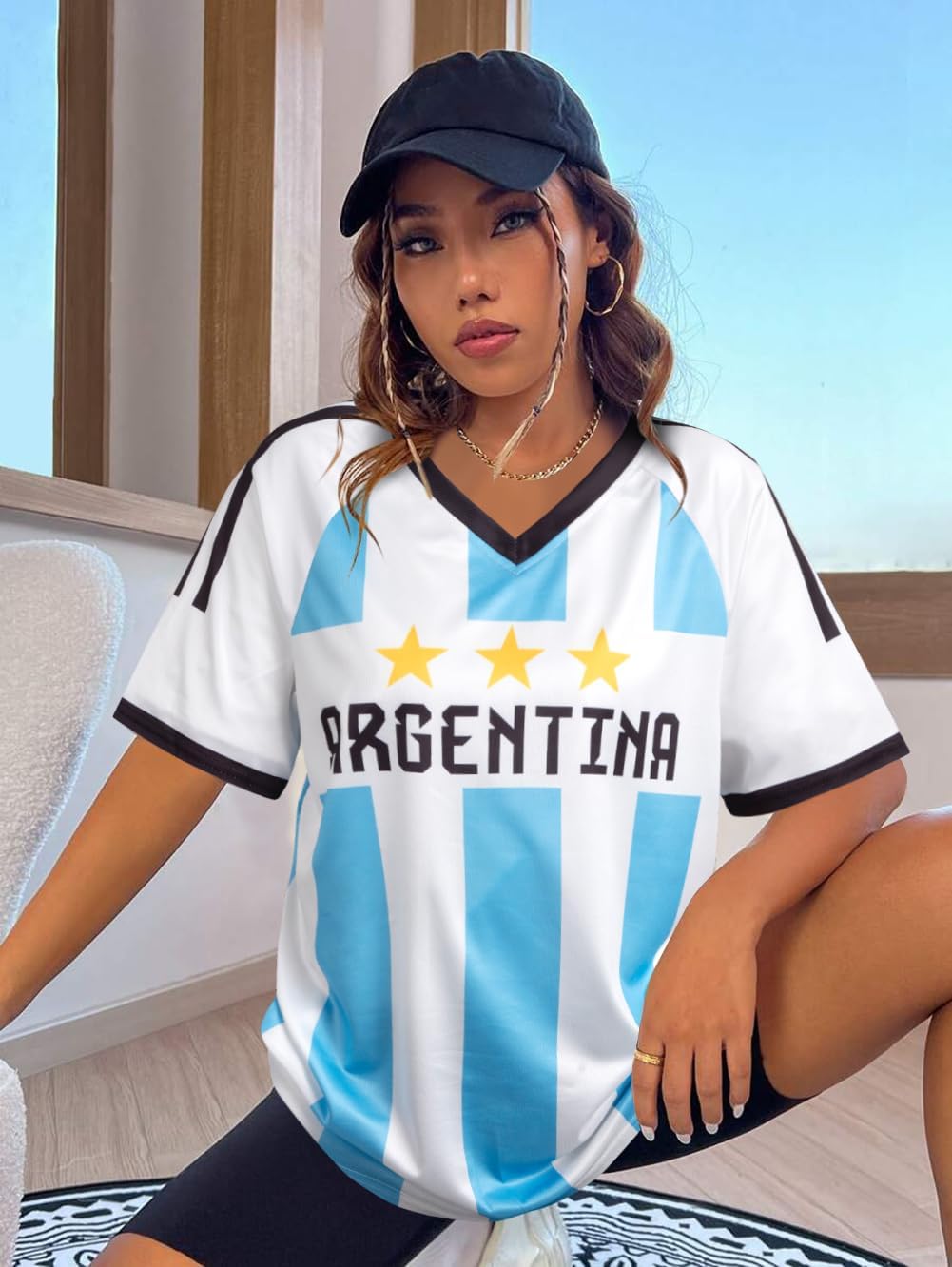 Oversized Jersey Shirts for Women Argentina Jersey Brazil Shirt Pink Soccer Mom Tshirts Y2k V Neck Short Sleeve Top - Image 4