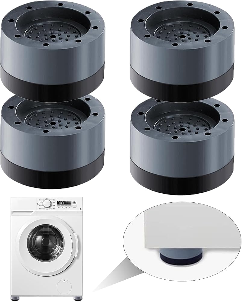 4PCS Universal Anti-Vibration Pads for Washing Machine, Dryer, Dishwasher - Non-Slip Rubber Feet Pads, Shock Absorber, Anti-Walk Mat, Noise Reduction, Stabilizer Gray Resin Fiber & TPU Rubber — 사진 1