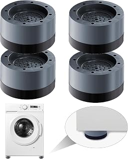 4PCS Universal Anti-Vibration Pads for Washing Machine, Dryer, Dishwasher - Non-Slip Rubber Feet Pads, Shock Absorber, Anti-Walk Mat, Noise Reduction, Stabilizer Gray Resin Fiber & TPU Rubber