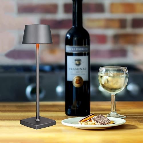 Miniatura 7 de amhshkou Lámparas de mesa LED recargables inalámbricas de aluminio regulables adecuadas para iluminación interior y exterior carga inalámbrica marrón