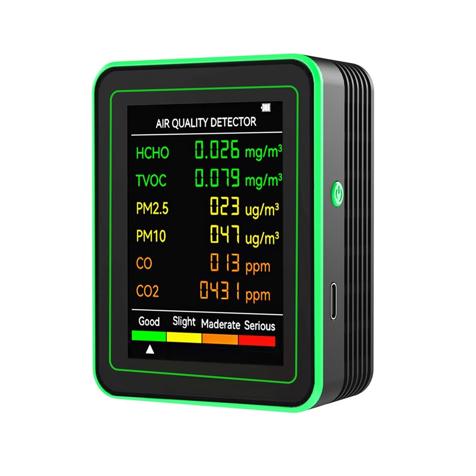 Air Quality Monitor, 6 in 1 Air Quality Monitor Carbon Dioxide Detector Multifunctional PM2.5 PM10 CO2 CO Meter(Nero)