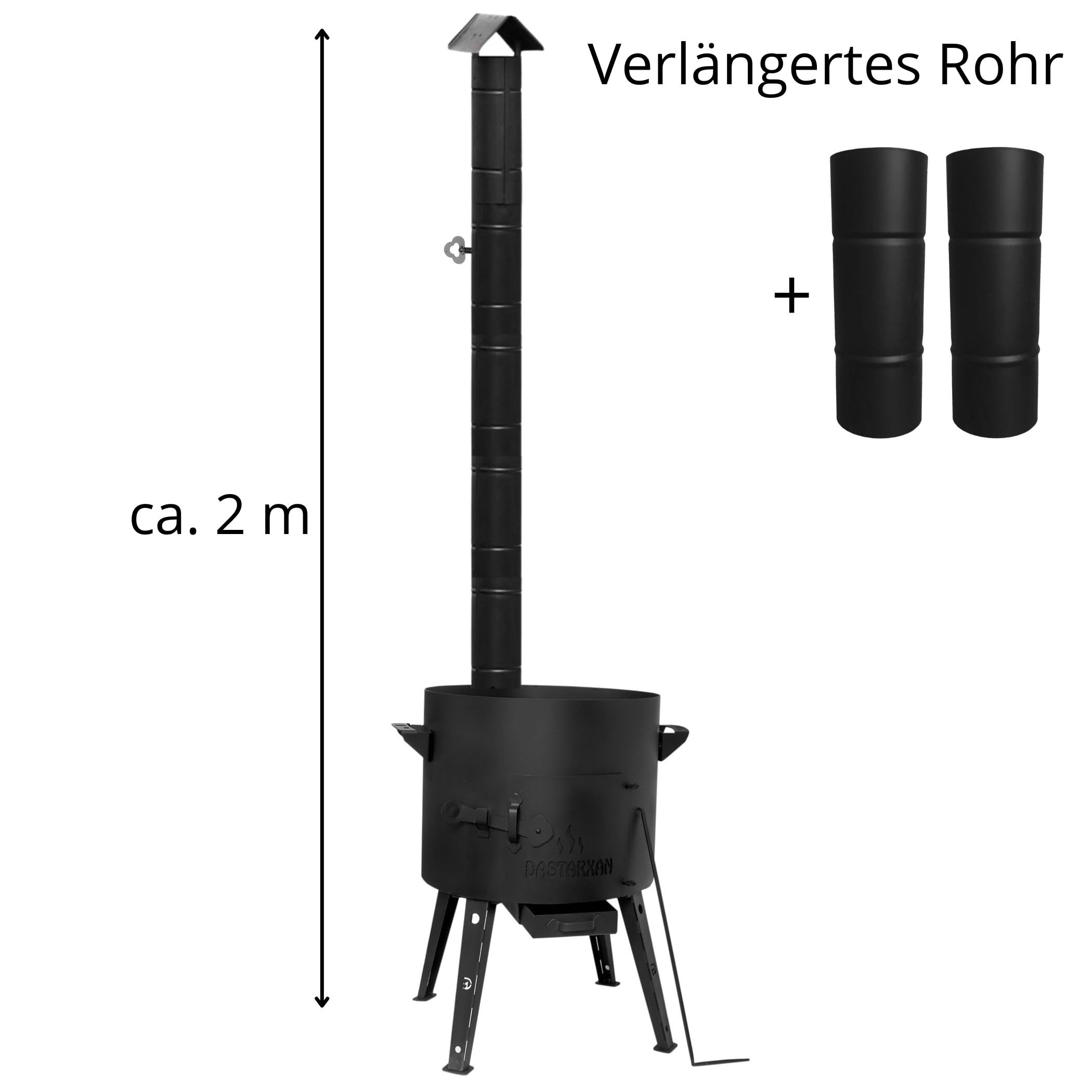 Utschak Ø49 cm Abzugsrohr XXL Campingofen 22L Kazan Aluminiumdeckel Stahl 2 mm Feuerstelle