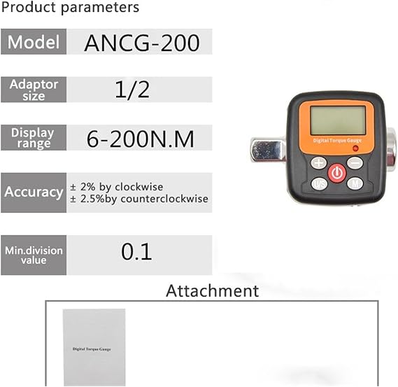 1/4'' 3/8'' 1/2 Torque Wrench Tester, Torque Adapter, for Head Bike Car Repair Tools Intuitive Display(200N.m)