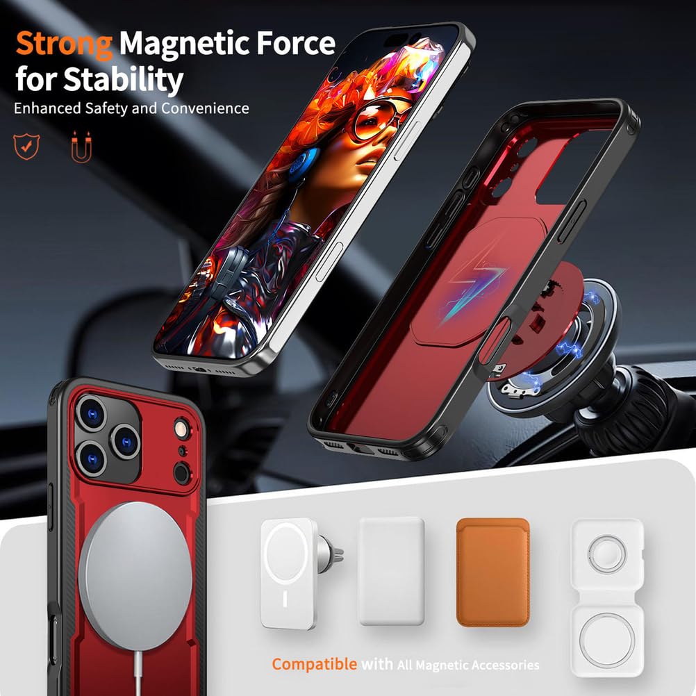 Magnetisch Hülle für iPhone 17 Pro Max/17 Pro/17 Air/17, Dünne Gefrostet rutschfeste Schutzhülle mit Drehbarer Ringhalter Handyhülle,Schwarz,17 Pro