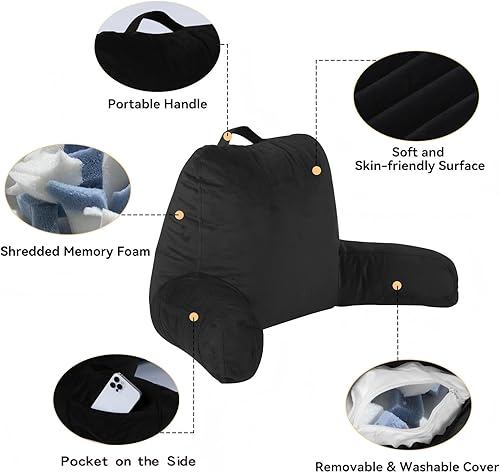 Miniatura 6 de Almohada de lectura para cama con espuma viscoelástica ajustable, respaldo grande para adultos con brazos, almohada de espalda para sentarse en la