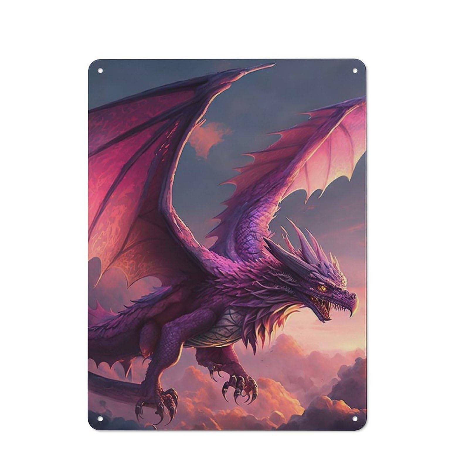 Tin Wall Sign with Flying Stunning Dragon Design 40x30cm, Classic Bistro Wall Plaque for Bakery, Diner, Cafe Or Family Room