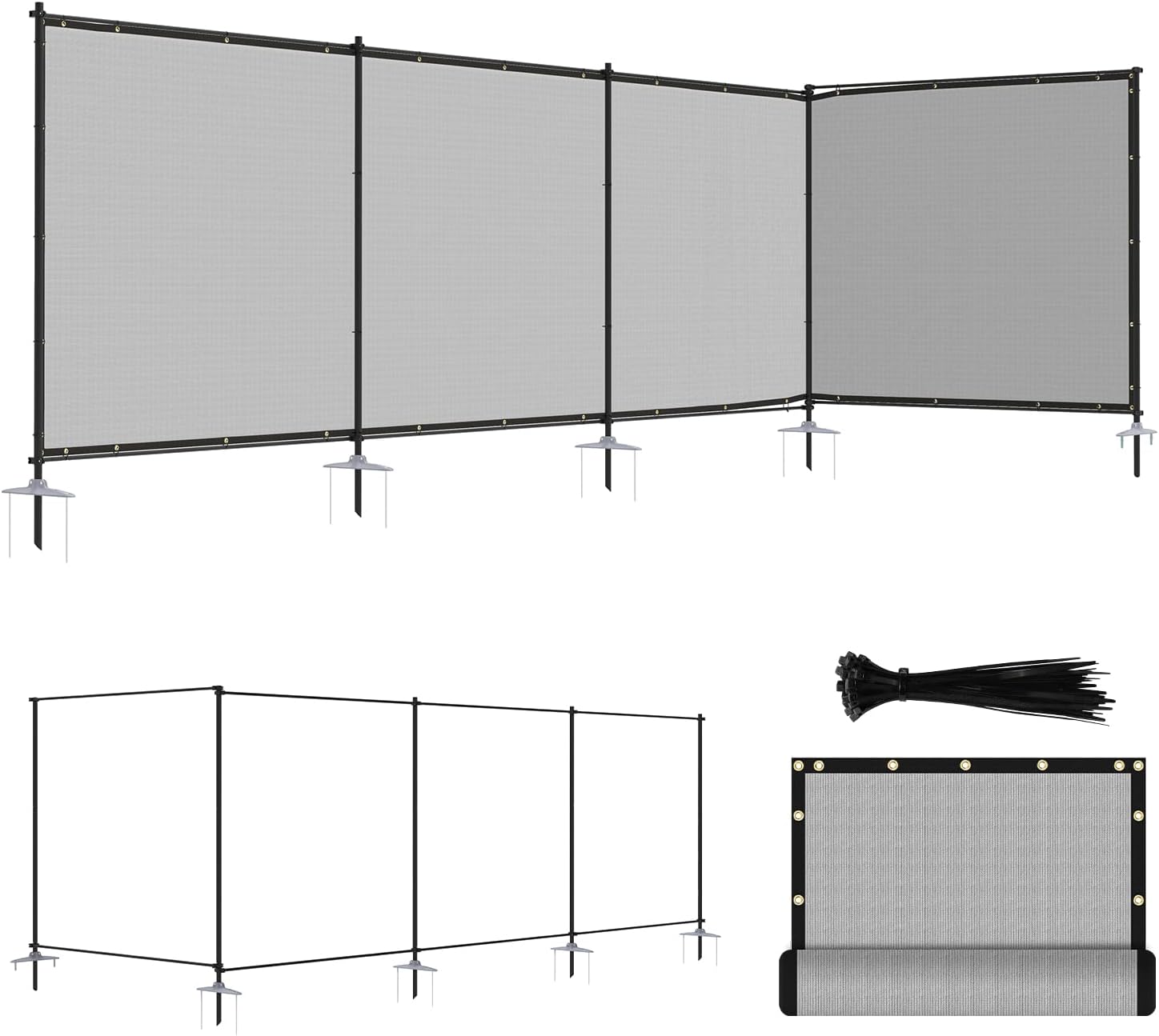 ECOOPTS 5'Hx24'L Privacy Fence Set with Poles and Rails Ground Spikes Fence Kit for Patio Garden Pool Yard (Light Gray)