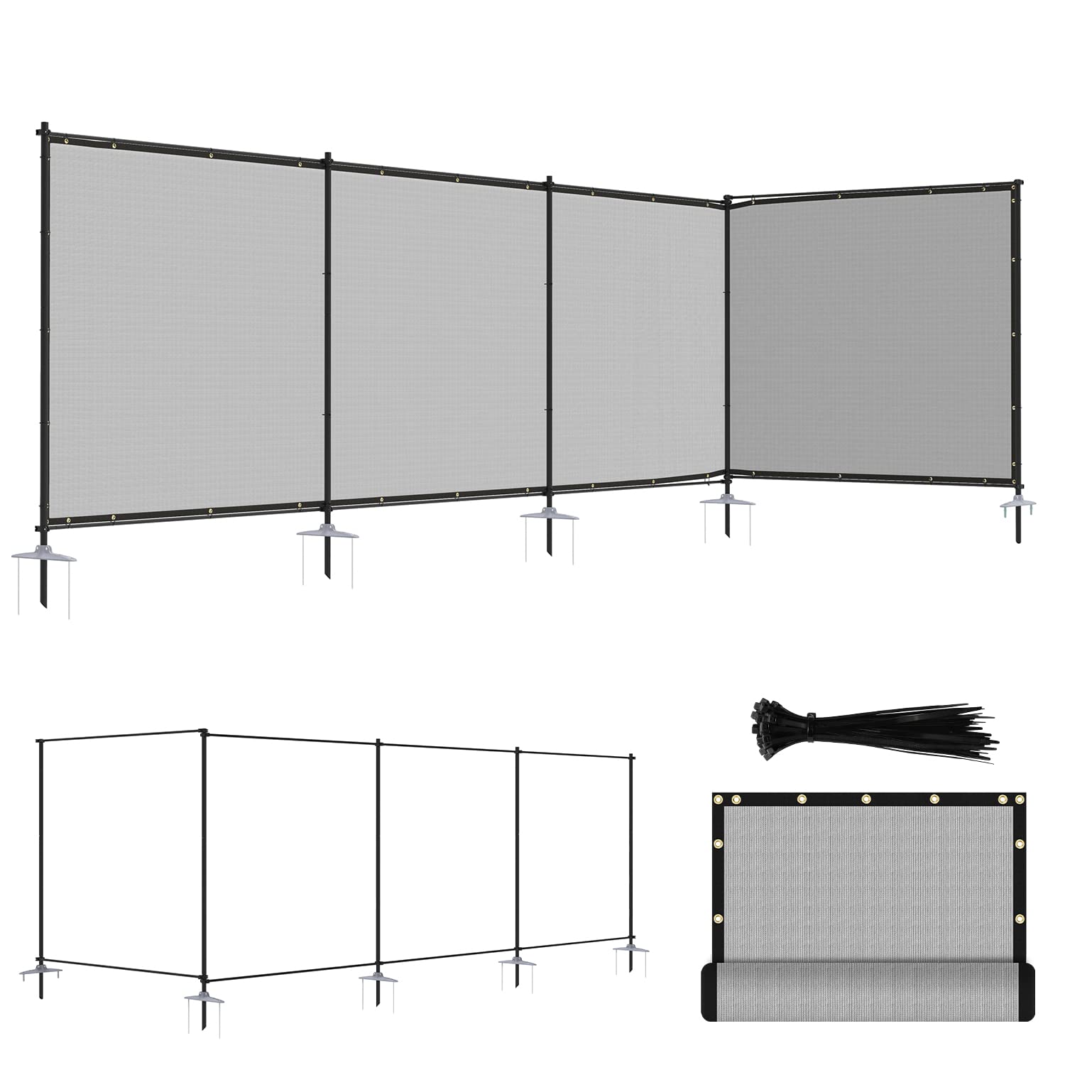 Photo 1 of ECOOPTS 6'H x 24'L Privacy Fence Set with Poles and Rails Ground Spikes Fence Kit for Pool Patio Garden Yard (Light Gray)