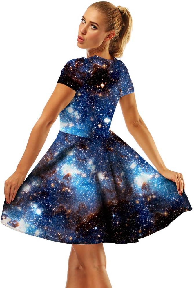 Women's 3D Print Short Sleeve Casual Flared Swing Midi Dress - Image 5