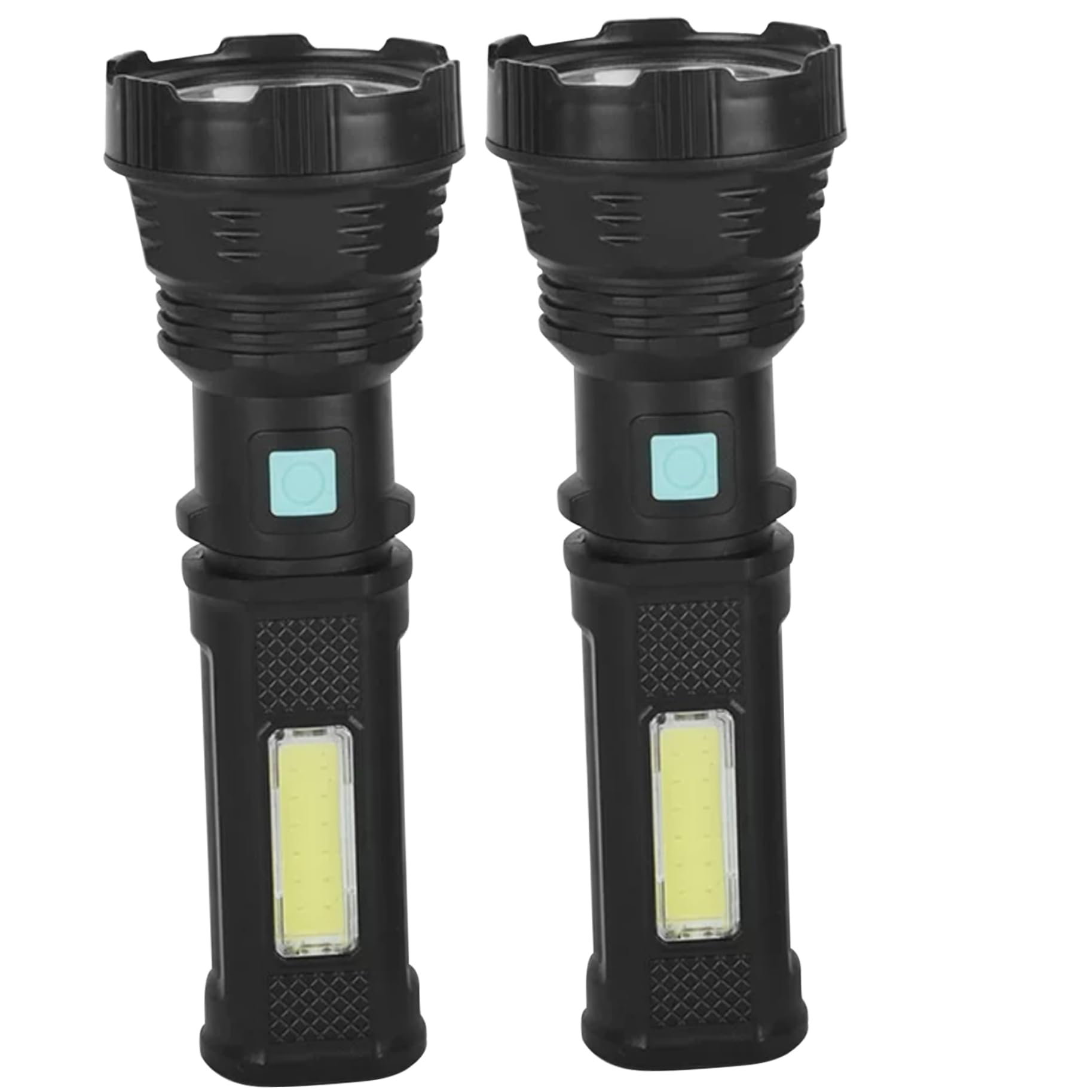 Rechargeable Flashlights, 2Pcs Solar Powered Flashlight USB Rechargeable Flashlights Waterproof High Lumens Camping Flashlight LED Torch Light with COB Side Light for Survival Emergency