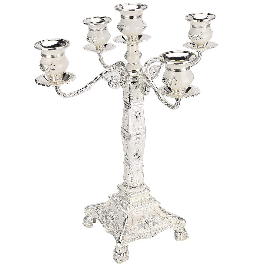 Jenngaoo Candelabro de Metal, 5 Brazos, Vintage, para Hogar y Bodas, Plateado