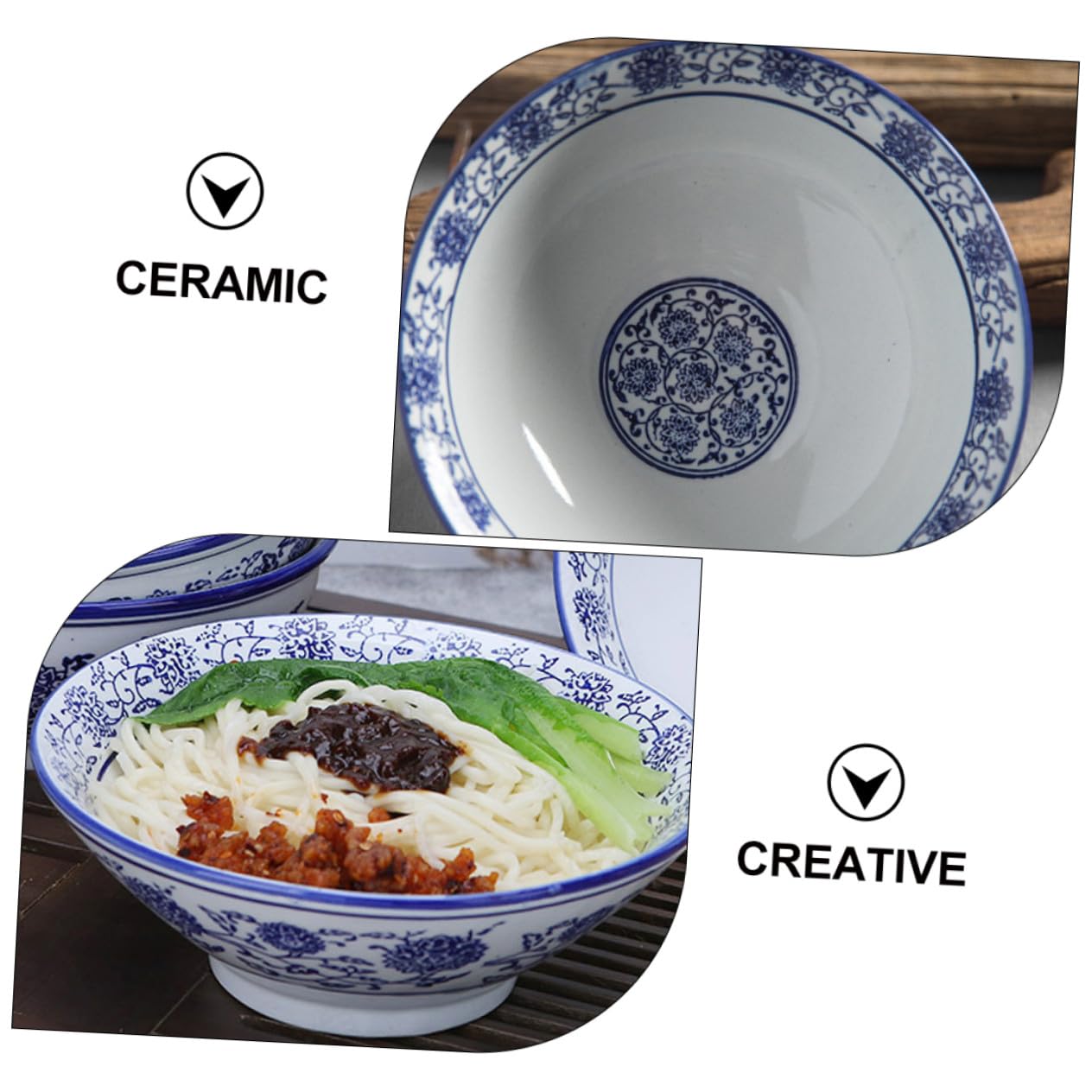 Cuenco Cerámico Esmaltado con Diseño Azul y para Servir Sopa Ramen y Ensaladas Restaurantes y Hogar Resistente y Decorativo para Diario