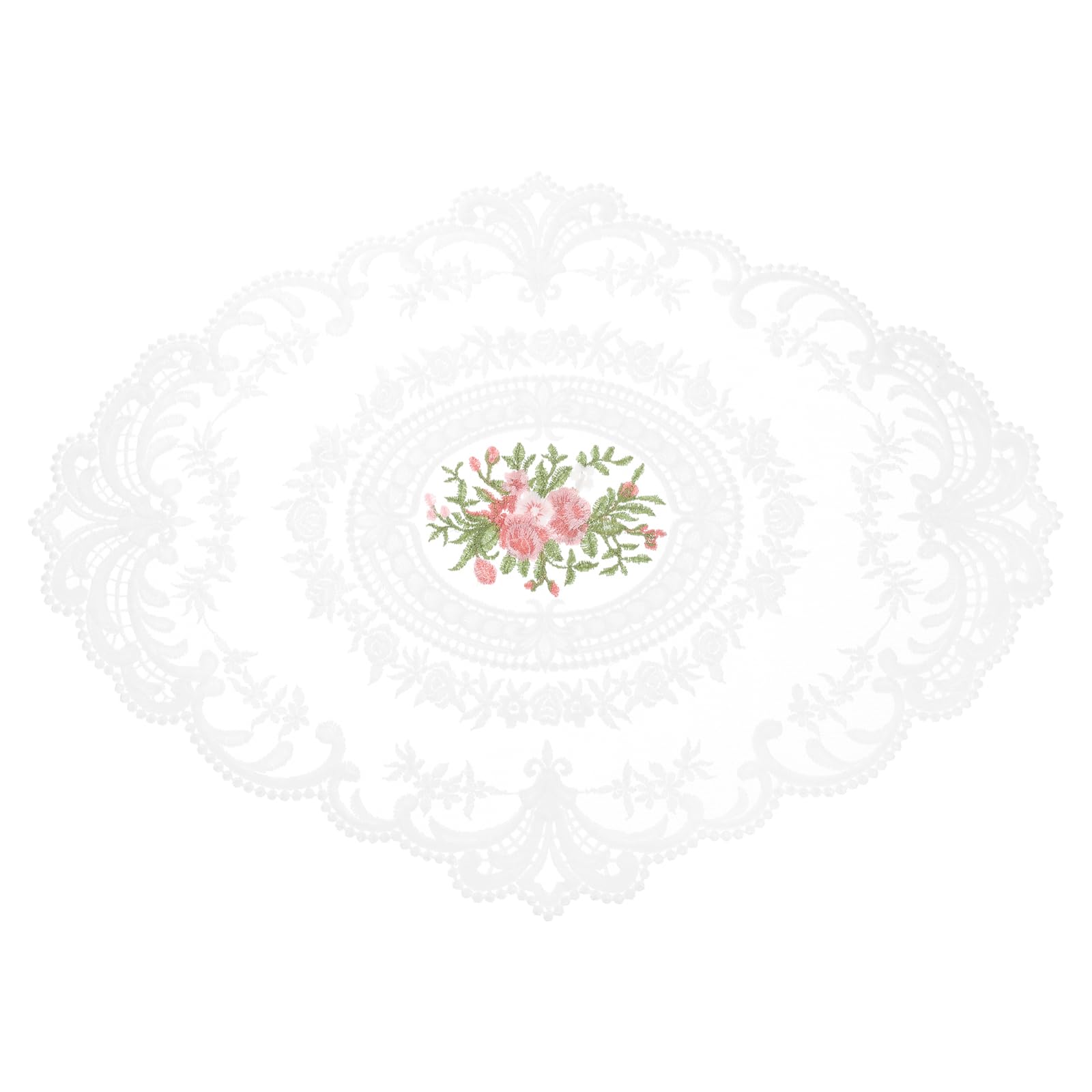 uxcell Retro Lace Placemat 12x16-in Oval Embroidered Table Place Mats French Crochet Doilies Coasters Cup Mat for Home Wedding, White