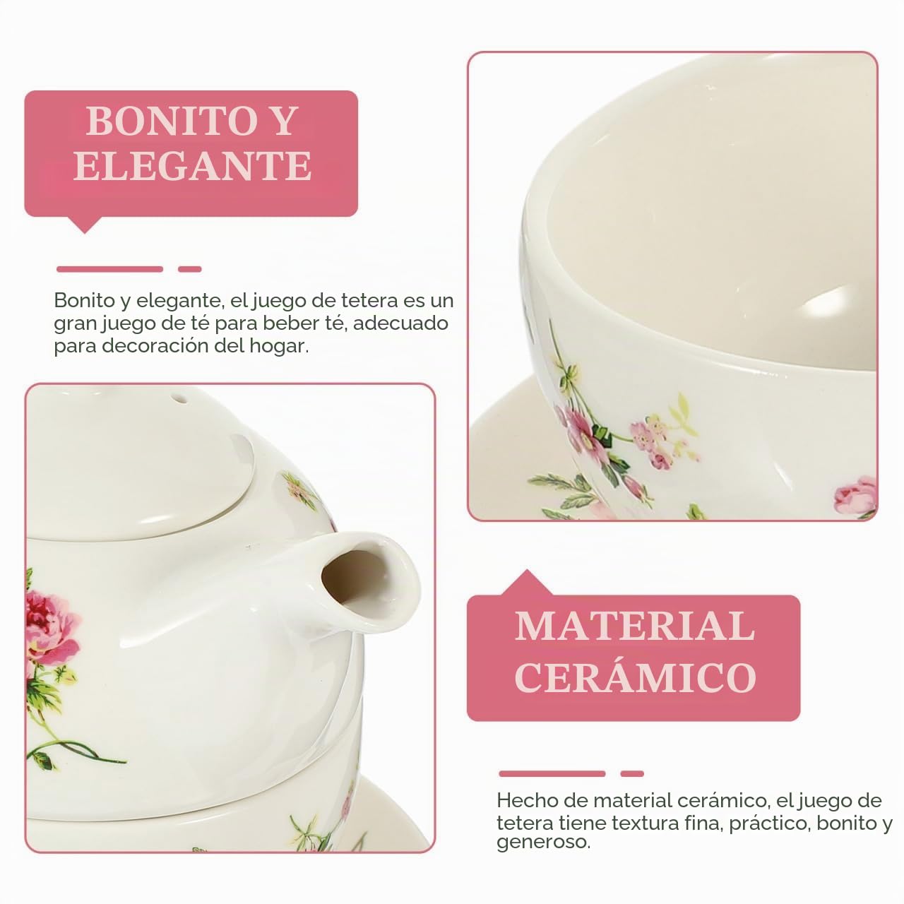 Juego de tetera de cerámica que ahorra espacio | Con taza y platillo, elegante diseño blanco, ideal para los amantes del té, regalo para el hogar y la oficina