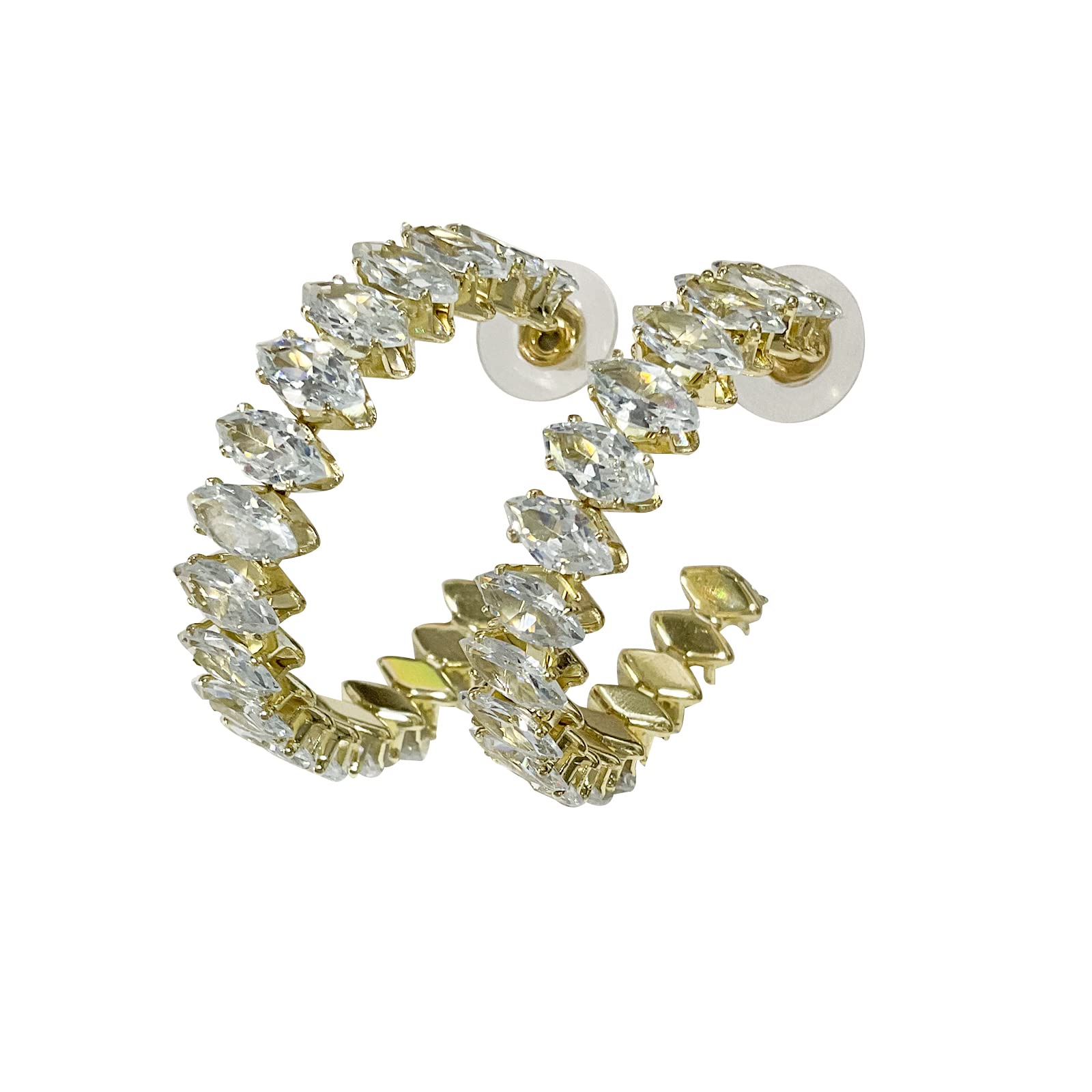 HWX MediaHoop Earrings for Women,925 Silver Needle Green Zircon C-shaped Earring Earrings Female, European and American Fashion Exaggerated Earrings set,3.7cm dia Oval green Earings