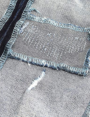 Kidscool Space Kids Calça jeans com cintura elástica com letras pintadas a óleo e furos rasgados, Az