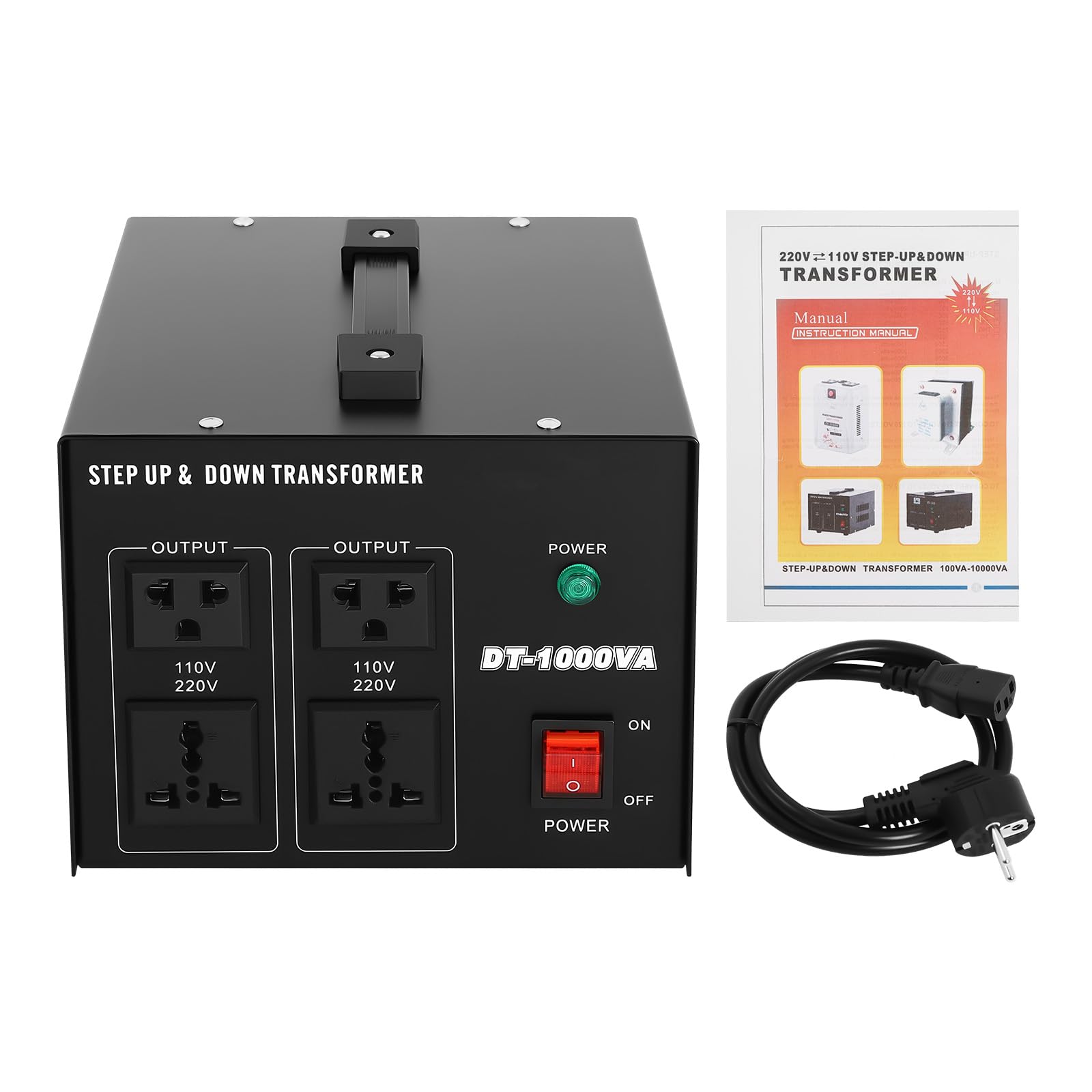 Trasformatore di tensione da 220 V a 110 V, 800 W, 1 KVA, protezione da sovraccarico, convertitore, 4 connettori di conversione, adatto per elettrodomestici