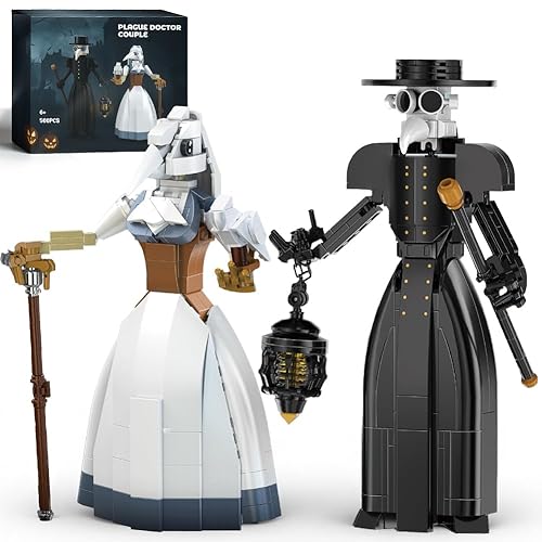 VeloStreamus Plague Doctor Halloween Horror Building Block Set Compatible with Lego, Toys Sets Home Decor with Light, Creative Birthday Toy Ornaments Gift for Girls and Boys 6 Movie tv Fans (500PCS) - 500pcs