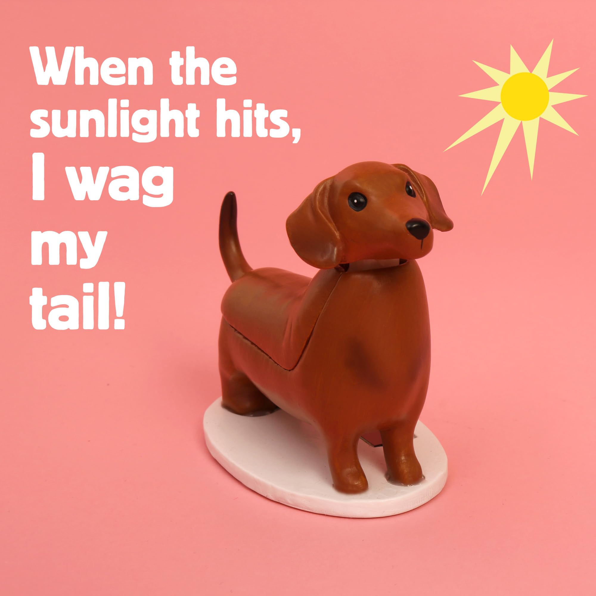Kikkerland Solar Powered Dachshund Wiener Dog Figurine: Fun Animal Decor for Home & Kitchen, Office Desk, Garden, Car – Great Novelty Toy Statue, Display Shelf Collectible, Holiday & Birthday Gift