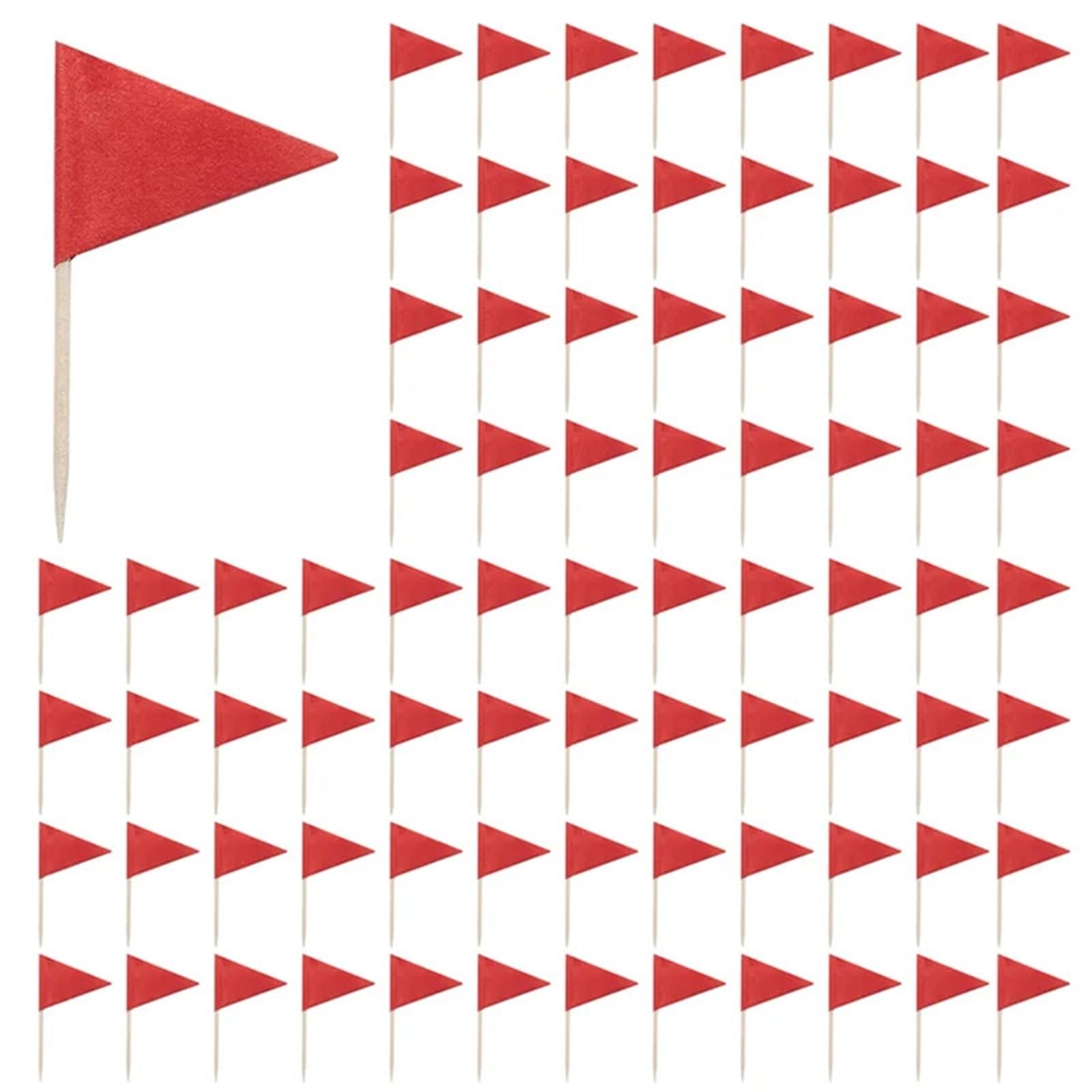 Drapeaux rouges unis pour cupcakes et défilés - Lot de 50 mini drapeaux à main