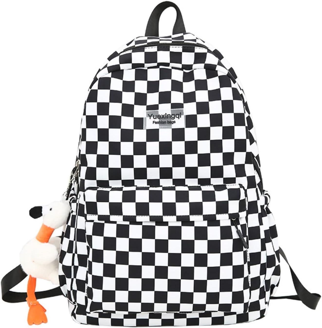 Y2K Aesthetic Checkered Backpack with Kawaii Pendant Checkerboard Backpack Cute Preppy Laptop Backpack Light Rucksack (One Size,Pink)